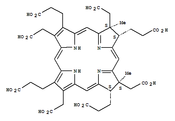 Molecular Structure of 123062-85-1 (21H,22H-Porphine-2,7,12,17-tetrapropanoicacid, 3,8,13,18-tetrakis(carboxymethyl)-12,13,17,18-tetrahydro-13,18-dimethyl-,(12S,13S,17S,18S)- (9CI))