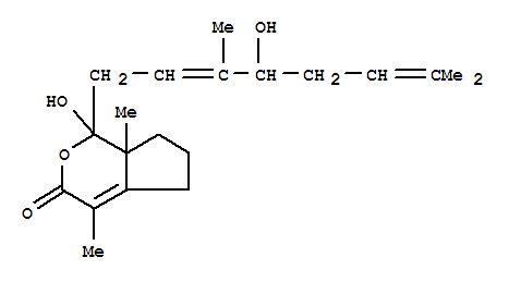 Molecular Structure of 123231-47-0 (Cyclopenta[c]pyran-3(1H)-one,5,6,7,7a-tetrahydro-1-hydroxy-1-(4-hydroxy-3,7-dimethyl-2,6-octadienyl)-4,7a-dimethyl-(9CI))