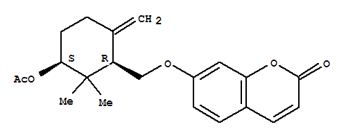Molecular Structure of 123564-53-4 (2H-1-Benzopyran-2-one,7-[[(1R,3S)-3-(acetyloxy)-2,2-dimethyl-6-methylenecyclohexyl]methoxy]-, rel-)