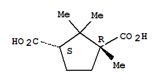 Molecular Structure of 124-83-4 (1,3-Cyclopentanedicarboxylicacid, 1,2,2-trimethyl-, (1R,3S)-)