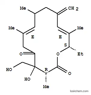 Molecular Structure of 124027-87-8 ((3R,5R,9R,14R)-3,7,9,13-Tetramethyl-14-ethyl-11-methylene-5-hydroxy-5-(hydroxymethyl)oxacyclotetradeca-7,12-diene-2,4-dione)