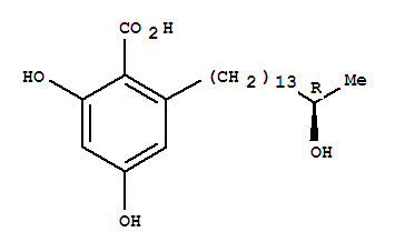 Molecular Structure of 124709-28-0 (Benzoic acid,2,4-dihydroxy-6-[(14R)-14-hydroxypentadecyl]-)
