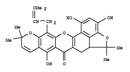 Molecular Structure of 124721-15-9 (5H,7H,11H-Benzofuro[3,4-bc]pyrano[2,3-i]xanthen-7-one,5a,6-dihydro-1,3,8-trihydroxy-5,5,11,11-tetramethyl-13-(3-methyl-2-buten-1-yl)-)