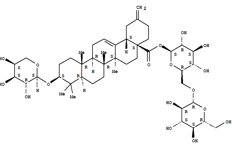 Molecular Structure of 124729-27-7 (30-Noroleana-12,20(29)-dien-28-oicacid, 3-(a-L-arabinopyranosyloxy)-, 6-O-b-D-glucopyranosyl-b-D-glucopyranosyl ester, (3b)- (9CI))