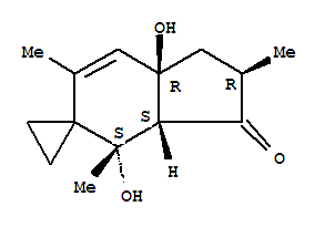 Molecular Structure of 124818-28-6 (Spiro[cyclopropane-1,5'-[5H]inden]-3'(2'H)-one,1',3'a,4',7'a-tetrahydro-4',7'a-dihydroxy-2',4',6'-trimethyl-,(2'R,3'aS,4'S,7'aR)-)
