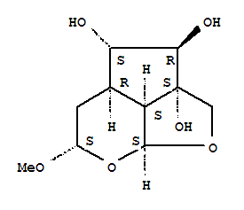 Molecular Structure of 124902-17-6 (2H-1,7-Dioxacyclopent[cd]indene-2a,3,4(3H)-triol,hexahydro-6-methoxy-, (2aS,3R,4S,4aR,6S,7aS,7bS)- (9CI))