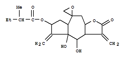 125117-10-4,Butanoic acid,2-methyl-,decahydro-4,4a-dihydroxy-3,5-bis(methylene)-2-oxospiro[azuleno[6,5-b]furan-8(2H),2'-oxiran]-6-ylester (9CI),Spiro[azuleno[6,5-b]furan-8(2H),2'-oxirane],butanoic acid deriv.; Venidiolide B