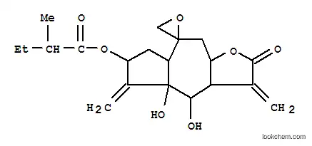 Molecular Structure of 125117-10-4 (Butanoic acid,2-methyl-,decahydro-4,4a-dihydroxy-3,5-bis(methylene)-2-oxospiro[azuleno[6,5-b]furan-8(2H),2'-oxiran]-6-ylester (9CI))