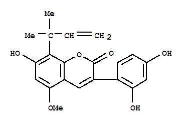 Molecular Structure of 125709-31-1 (2H-1-Benzopyran-2-one,3-(2,4-dihydroxyphenyl)-8-(1,1-dimethyl-2-propen-1-yl)-7-hydroxy-5-methoxy-)