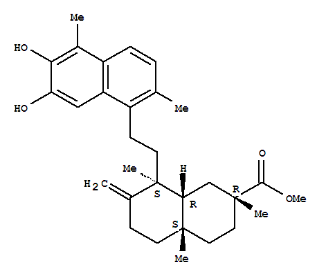 Molecular Structure of 1259-19-4 (2-Naphthalenecarboxylicacid,8-[2-(6,7-dihydroxy-2,5-dimethyl-1-naphthalenyl)ethyl]decahydro-2,4a,8-trimethyl-7-methylene-,methyl ester, (2R,4aS,8S,8aR)-)