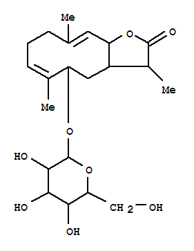 Molecular Structure of 126005-75-2 (Cyclodeca[b]furan-2(3H)-one,5-(b-D-glucopyranosyloxy)-3a,4,5,8,9,11a-hexahydro-3,6,10-trimethyl-,(3S,3aS,5S,6E,10E,11aS)- (9CI))