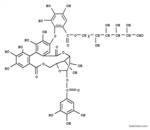 Molecular Structure of 126105-51-9 (D-Glucose, 6-ester withb-D-glucopyranose cyclic 3®2:6®2'-[(1R)-4-(6-carboxy-2,3,4-trihydroxyphenoxy)-4',5,5',6,6'-pentahydroxy[1,1'-biphenyl]-2,2'-dicarboxylate]1-(3,4,5-trihydroxybenzoate) (9CI))
