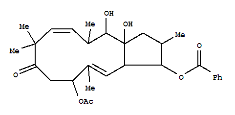 Molecular Structure of 126239-91-6 (8H-Cyclopentacyclododecen-8-one,6-(acetyloxy)-3-(benzoyloxy)-1,2,3,3a,6,7,9,12,13,13a-decahydro-13,13a-dihydroxy-2,5,9,9,12-pentamethyl-,(2R,3S,3aS,4E,6R,10E,12R,13R,13aR)- (9CI))