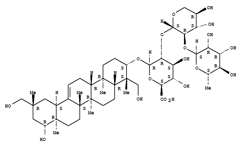 Molecular Structure of 126594-45-4 (b-D-Glucopyranosiduronic acid, (3b,4b,20b,22b)-22,23,29-trihydroxyolean-12-en-3-ylO-6-deoxy-a-L-mannopyranosyl-(1®2)-O-b-D-xylopyranosyl-(1®2)- (9CI))