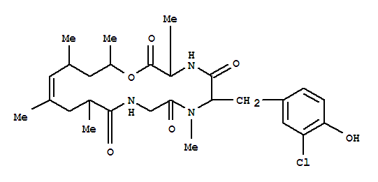 Molecular Structure of 126596-05-2 (Cyclo[L-alanyl-(2S,4E,6R,8S)-8-hydroxy-2,4,6-trimethyl-4-nonenoylglycyl-3-chloro-N-methyl-D-tyrosyl](9CI))