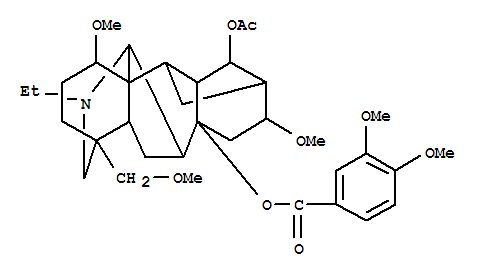 Molecular Structure of 128364-22-7 (Aconitane-8,14-diol,20-ethyl-1,16-dimethoxy-4-(methoxymethyl)-, 14-acetate8-(3,4-dimethoxybenzoate), (1a,14a,16b)- (9CI))