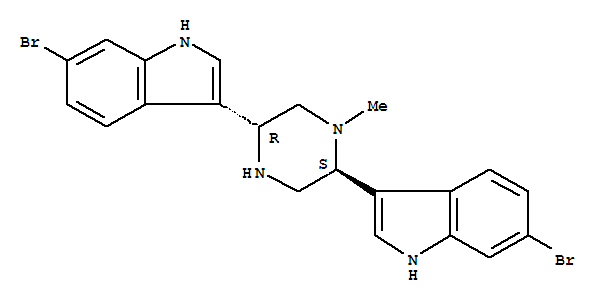 Molecular Structure of 128364-31-8 (1H-Indole,3,3'-[(2S,5R)-1-methyl-2,5-piperazinediyl]bis[6-bromo-)