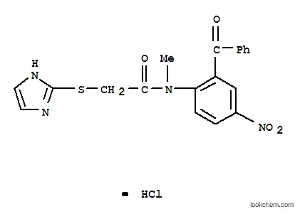 Molecular Structure of 128433-40-9 (2-(1H-imidazol-2-ylsulfanyl)-N-methyl-N-[4-nitro-2-(phenylcarbonyl)phenyl]acetamide hydrochloride)