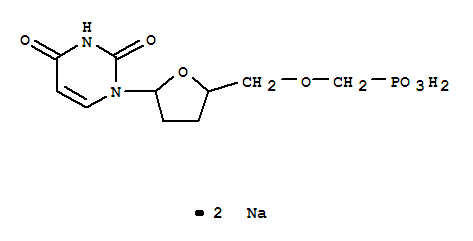 Molecular Structure of 129151-66-2 (Uridine,2',3'-dideoxy-5'-O-(phosphonomethyl)-, disodium salt (9CI))