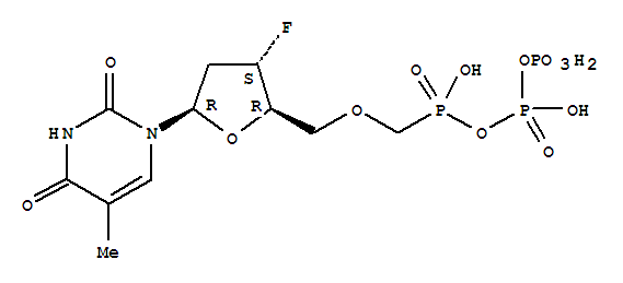 Molecular Structure of 129151-76-4 (Thymidine,3'-deoxy-3'-fluoro-5'-O-(2,4,6,6-tetrahydroxy-2,4,6-trioxido-3,5-dioxa-2,4,6-triphosphahex-1-yl)-(9CI))