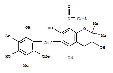 129399-53-7,1-[6-(3-acetyl-2,4-dihydroxy-6-methoxy-5-methylbenzyl)-3,5,7-trihydroxy-2,2-dimethyl-3,4-dihydro-2H-chromen-8-yl]-2-methylpropan-1-one,1-Propanone,1-[6-[(3-acetyl-2,4-dihydroxy-6-methoxy-5-methylphenyl)methyl]-3,4-dihydro-3,5,7-trihydroxy-2,2-dimethyl-2H-1-benzopyran-8-yl]-2-methyl-,(?à)-; Isobutyrylmallotochromanol