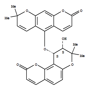 131580-38-6,2H,8H-Benzo[1,2-b:5,4-b']dipyran-2-one,5-[(9,10-dihydro-9-hydroxy-8,8-dimethyl-2-oxo-2H,8H-benzo[1,2-b:3,4-b']dipyran-10-yl)oxy]-8,8-dimethyl-,(9R,10R)-rel-(+)-,2H,8H-Benzo[1,2-b:5,4-b']dipyran-2-one,5-[(9,10-dihydro-9-hydroxy-8,8-dimethyl-2-oxo-2H,8H-benzo[1,2-b:3,4-b']dipyran-10-yl)oxy]-8,8-dimethyl-,cis-(+)-; (+)-Khelmarin B; Khelmarin B