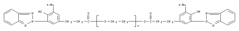 Molecular Structure of 131743-50-5 (Poly(oxy-1,2-ethanediyl),a-[3-[3-(2H-benzotriazol-2-yl)-5-(1,1-dimethylethyl)-4-hydroxyphenyl]-1-oxopropyl]-w-[3-[3-(2H-benzotriazol-2-yl)-5-(1,1-dimethylethyl)-4-hydroxyphenyl]-1-oxopropoxy]-)