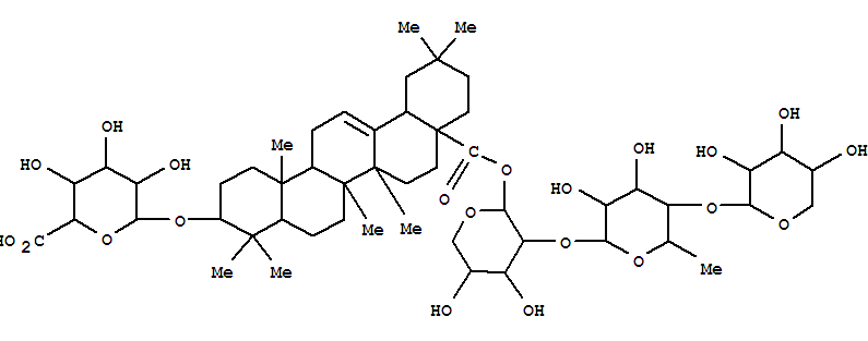 Molecular Structure of 138822-90-9 (b-D-Glucopyranosiduronic acid, (3b)-28-oxo-28-[(O-b-D-xylopyranosyl-(1®4)-O-6-deoxy-a-L-mannopyranosyl-(1®2)-b-D-xylopyranosyl)oxy]olean-12-en-3-yl (9CI))