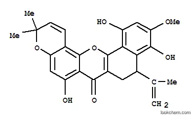 Molecular Structure of 139906-74-4 (3H,7H-Benzo[c]pyrano[3,2-h]xanthen-7-one,8,9-dihydro-6,10,13-trihydroxy-11-methoxy-3,3-dimethyl-9-(1-methylethenyl)-(9CI))