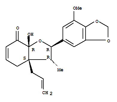 Molecular Structure of 140147-71-3 (7(4H)-Benzofuranone,2,3,3a,7a-tetrahydro-7a-hydroxy-2-(7-methoxy-1,3-benzodioxol-5-yl)-3-methyl-3a-(2-propenyl)-,(2R,3R,3aS,7aR)-rel-(-)- (9CI))