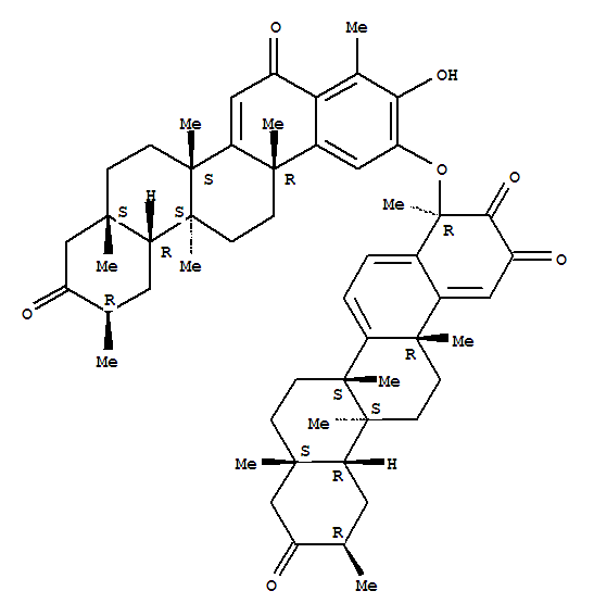 Molecular Structure of 140374-91-0 (24,25,26,30-Tetranoroleana-1(10),5,7-triene-2,3,21-trione,4-[[(9b,13a,14b,20b)-3-hydroxy-9,13-dimethyl-6,21-dioxo-24,25,26,30-tetranoroleana-1,3,5(10),7-tetraen-2-yl]oxy]-9,13-dimethyl-,(4b,9b,13a,14b,20b)- (9CI))