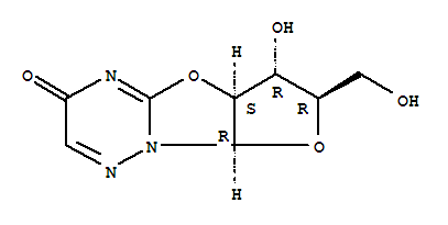 Molecular Structure of 14048-22-7 (2H-Furo[2',3':4,5]oxazolo[3,2-b][1,2,4]triazin-2-one,5a,7,8,8a-tetrahydro-8-hydroxy-7-(hydroxymethyl)-, (5aR,7R,8R,8aS)-)