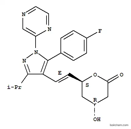 Molecular Structure of 141117-03-5 (6-(2-(5-(p-fluorophenyl)-3-(1-methylethyl)-1-(2-pyrazinyl)-1H-pyrazol-4-yl)ethenyl)tetrahydro-4-hydroxy-2H-pyran-2-one)