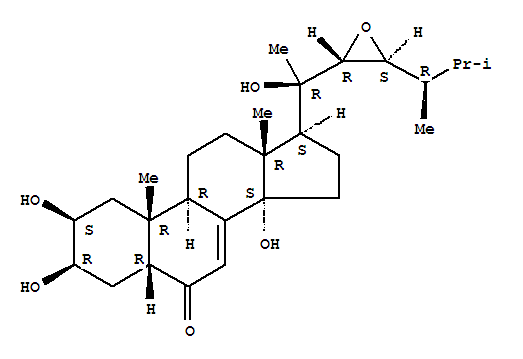 Molecular Structure of 141360-90-9 (Ergost-7-en-6-one,22,23-epoxy-2,3,14,20-tetrahydroxy-, (2b,3b,5b,22R,23S)-)