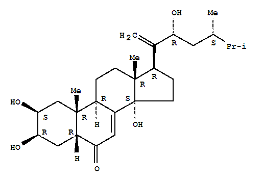 Molecular Structure of 141360-91-0 (Ergosta-7,20-dien-6-one,2,3,14,22-tetrahydroxy-, (2b,3b,5b,22R)- (9CI))