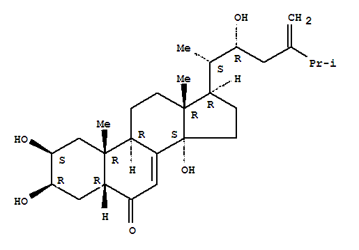 Molecular Structure of 141360-94-3 (Ergosta-7,24(28)-dien-6-one,2,3,14,22-tetrahydroxy-, (2b,3b,5b,22R)-)