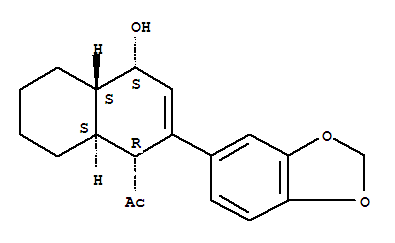 141896-16-4,Ethanone,1-[(1R,4S,4aS,8aS)-2-(1,3-benzodioxol-5-yl)-1,4,4a,5,6,7,8,8a-octahydro-4-hydroxy-1-naphthalenyl]-,rel-,Ethanone,1-[2-(1,3-benzodioxol-5-yl)-1,4,4a,5,6,7,8,8a-octahydro-4-hydroxy-1-naphthalenyl]-,(1a,4a,4ab,8aa)-; Brombyin I