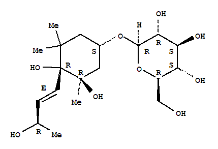 Molecular Structure of 141897-12-3 (b-D-Glucopyranoside,(1S,3R,4R)-3,4-dihydroxy-4-[(1E,3R)-3-hydroxy-1-buten-1-yl]-3,5,5-trimethylcyclohexyl)