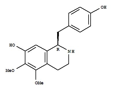 142287-93-2,7-Isoquinolinol,1,2,3,4-tetrahydro-1-[(4-hydroxyphenyl)methyl]-5,6-dimethoxy-, (1R)-,7-Isoquinolinol,1,2,3,4-tetrahydro-1-[(4-hydroxyphenyl)methyl]-5,6-dimethoxy-, (R)-;(+)-Anomoline; Anomoline;D-(+)-7-Hydroxy-1-(4'-hydroxybenzyl)-5,6-dimethoxy-1,2,3,4-tetrahydroisoquinoline