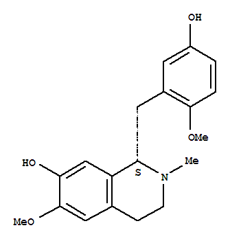 142717-64-4,7-Isoquinolinol,1,2,3,4-tetrahydro-1-[(5-hydroxy-2-methoxyphenyl)methyl]-6-methoxy-2-methyl-,(1S)-,7-Isoquinolinol,1,2,3,4-tetrahydro-1-[(5-hydroxy-2-methoxyphenyl)methyl]-6-methoxy-2-methyl-,(S)-; (+)-Dehassiline; Dehassiline