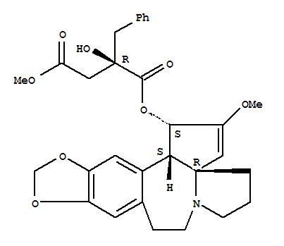 Molecular Structure of 142748-51-4 (Butanedioic acid,2-hydroxy-2-(phenylmethyl)-, 4-methyl1-[(1S,3aR,14bS)-5,6,9,14b-tetrahydro-2-methoxy-1H,4H,8H-cyclopenta[a][1,3]dioxolo[4,5-h]pyrrolo[2,1-b][3]benzazepin-1-yl]ester, (2R)-)