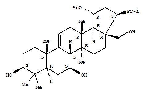 Molecular Structure of 142778-14-1 (A'-Neo-26,28-dinorgammacer-9(11)-ene-3,7,19-triol,17-(hydroxymethyl)-13-methyl-, 19-acetate, (7b,19a,21b)-)