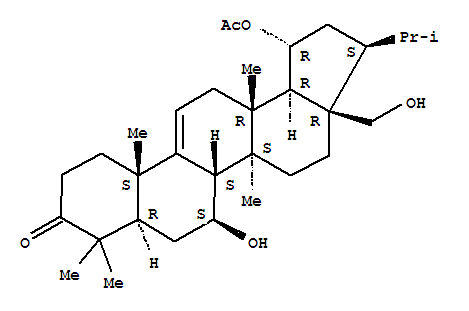 Molecular Structure of 142778-15-2 (A'-Neo-26,28-dinorgammacer-9(11)-en-3-one,19-(acetyloxy)-7-hydroxy-17-(hydroxymethyl)-13-methyl-, (7b,19a,21b)- (9CI))