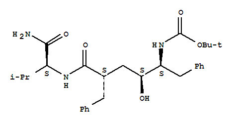 Molecular Structure of 142796-28-9 (Carbamic acid,[(1S,2S,4S)-5-[[(1S)-1-(aminocarbonyl)-2-methylpropyl]amino]-2-hydroxy-5-oxo-1,4-bis(phenylmethyl)pentyl]-,1,1-dimethylethyl ester (9CI))