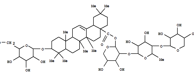 Molecular Structure of 142846-94-4 (Olean-12-en-28-oicacid, 3-(b-D-glucopyranosyloxy)-, O-b-D-xylopyranosyl-(1®4)-O-6-deoxy-a-L-mannopyranosyl-(1®2)-a-L-arabinopyranosyl ester, (3b)- (9CI))