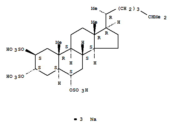 Molecular Structure of 143049-14-3 (Cholestane-2,3,6-triol,tris(hydrogen sulfate), trisodium salt, (2b,3a,5a,6a)-)