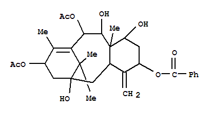 Molecular Structure of 143452-05-5 (6,10-Methanobenzocyclodecene-1,3,6,8,11,12(2H)-hexol,1,3,4,4a,5,7,8,11,12,12a-decahydro-9,12a,13,13-tetramethyl-4-methylene-,8,11-diacetate 3-benzoate, (1S,3S,4aR,6S,8S,11S,12S,12aS)- (9CI))