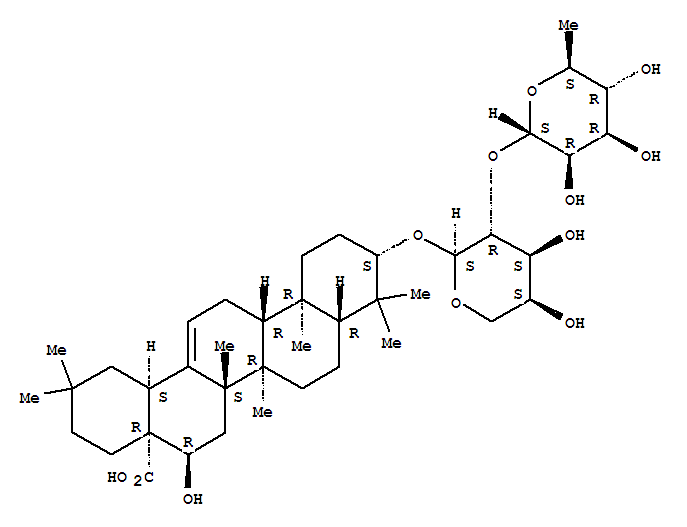 Molecular Structure of 143840-78-2 (Olean-12-en-28-oicacid, 3-[[2-O-(6-deoxy-a-L-mannopyranosyl)-a-L-arabinopyranosyl]oxy]-16-hydroxy-, (3b,16a)- (9CI))