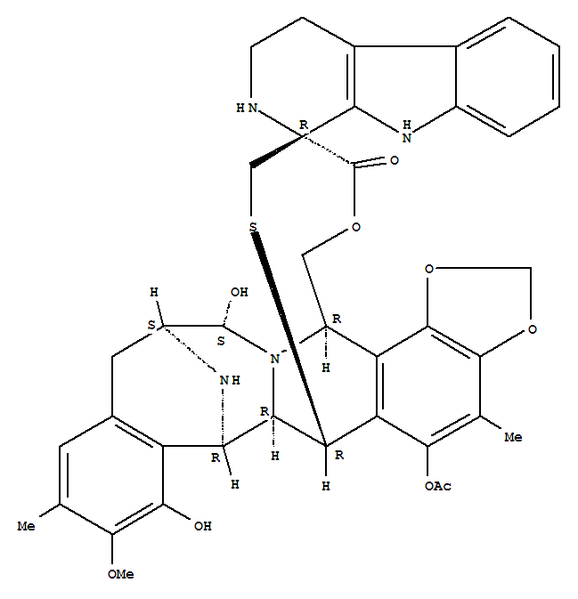 Molecular Structure of 144285-84-7 (Spiro[6,16-(epithiopropanoxymethano)-7,13-imino-12H-1,3-dioxolo[7,8]isoquino[3,2-b][3]benzazocine-20,1'-[1H]pyrido[3,4-b]indol]-19-one,5-(acetyloxy)-2',3',4',6,6a,7,9',13,14,16-decahydro-8,14-dihydroxy-9-methoxy-4,10-dimethyl-,(1'R,6R,6aR,7R,13S,14S,16R)-)
