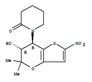 Molecular Structure of 144319-20-0 (2-Piperidinone,1-[(6R,7R)-6,7-dihydro-6-hydroxy-5,5-dimethyl-2-nitro-5H-thieno[3,2-b]pyran-7-yl]-,rel-)